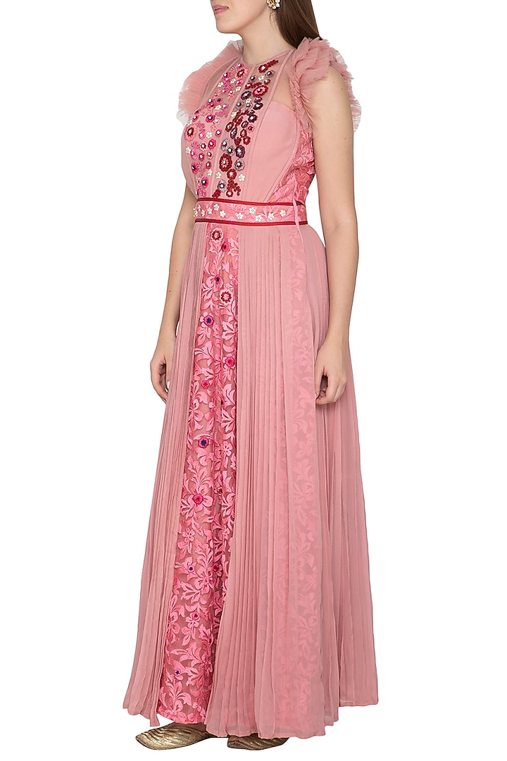 Blush Pink Embroidered Gown by Amit Sachdeva at Pernia's Pop Up Shop