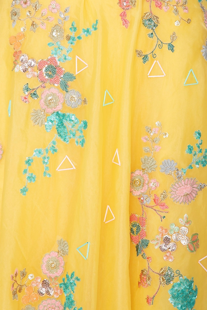 Yellow Printed Layered Skirt With Crop Top by Amit Sachdeva at Pernia's Pop Up Shop