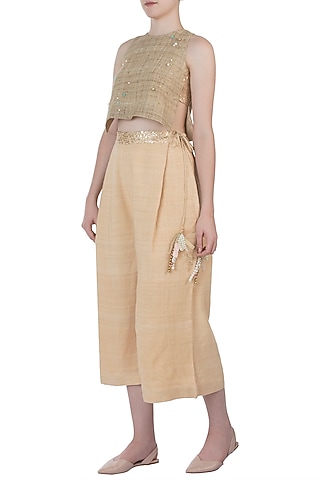 Gold embellished crop top by AMIT SACHDEVA