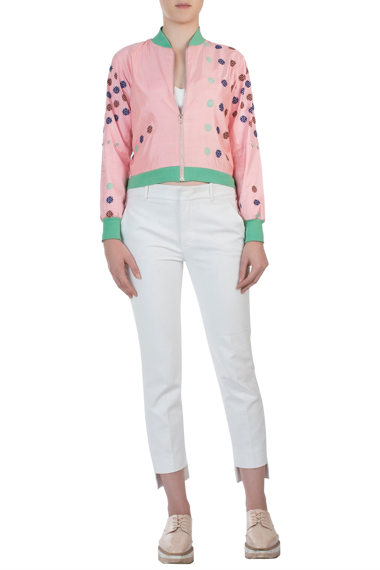 Popup Jacket Powder pink floral motifs bomber jacket available only at Pernia's Pop ...