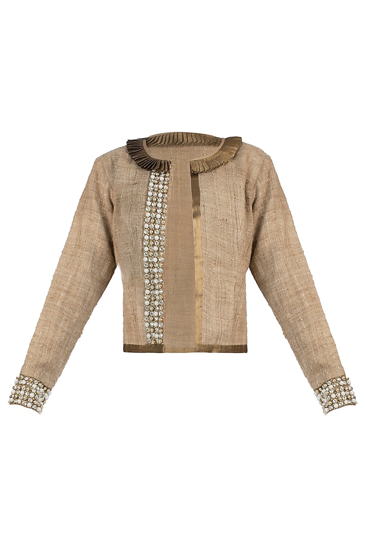 Gold pearl detailed bomber jacket by AMIT SACHDEVA