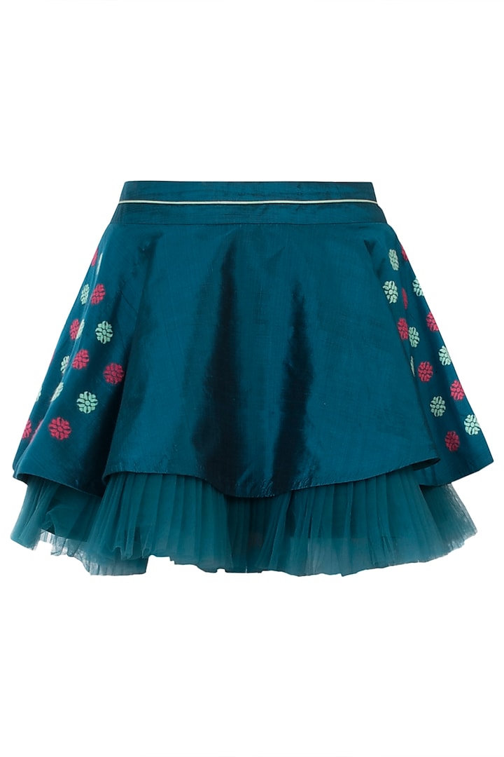 Teal circular pleated skirt by AMIT SACHDEVA