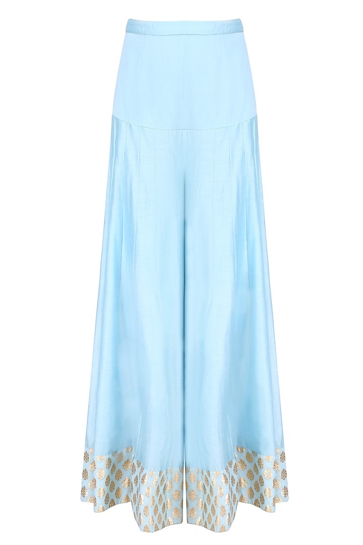 Pale blue and red embroidered sharara set available only at Pernia's Pop Up Shop.