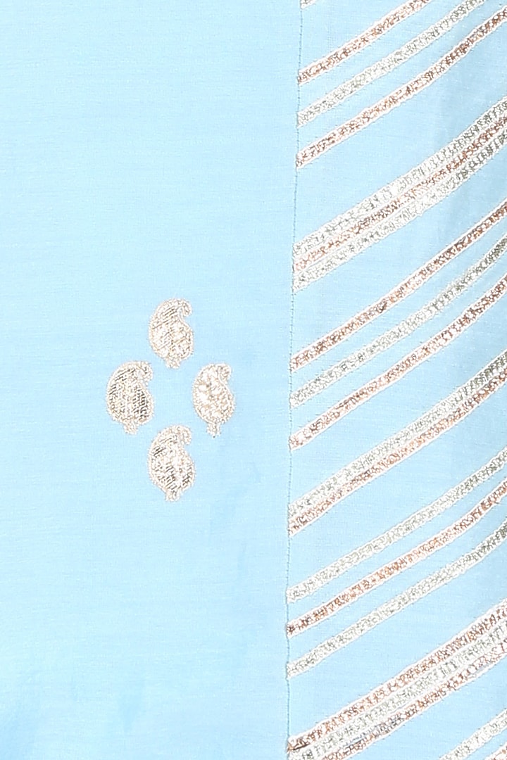 Pale blue and red embroidered sharara set available only at Pernia's Pop Up Shop.