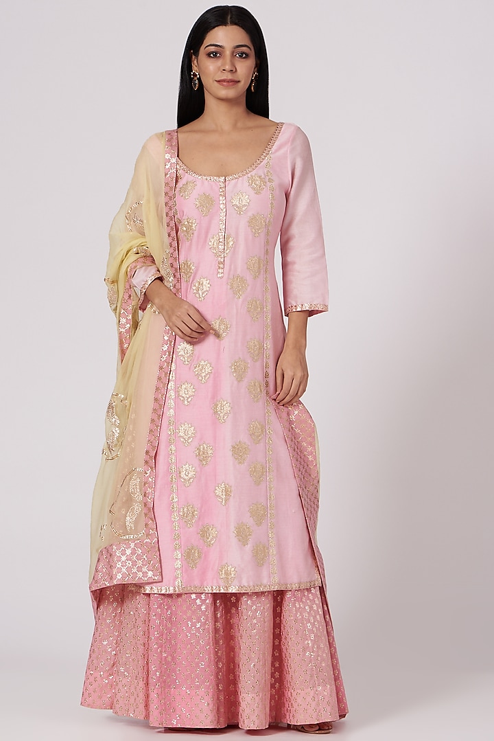 Blush Pink Chanderi Brocade Sharara Set by Amrita Thakur