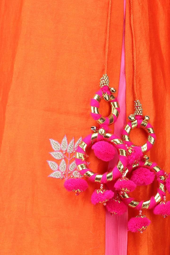 Pink and orange embroidered layer kalidaar set available only at Pernia's Pop Up Shop.