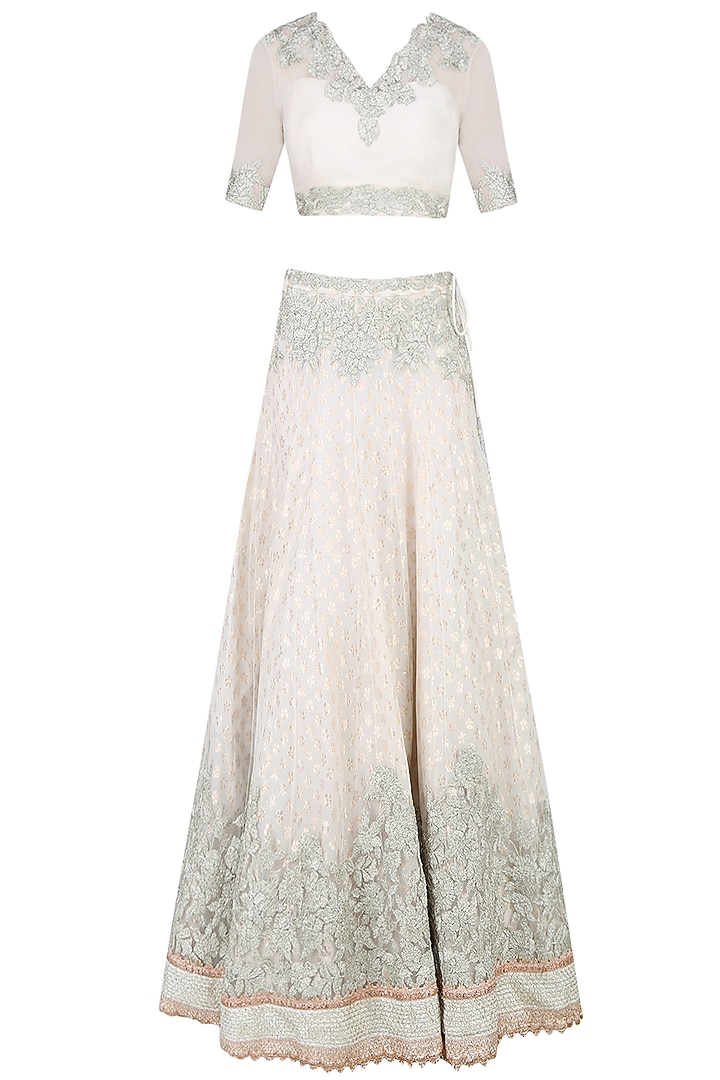 Ivory embroidered lehenga set available only at Pernia's Pop Up Shop.