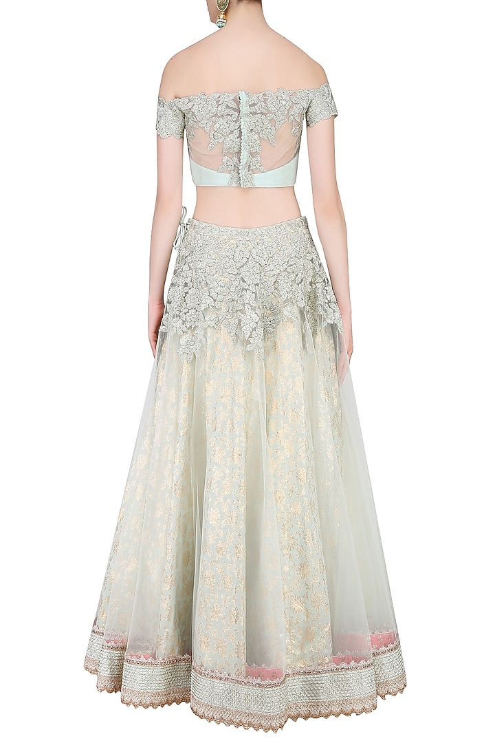 Ice blue embroidered lehenga set available only at Pernia's Pop Up Shop.
