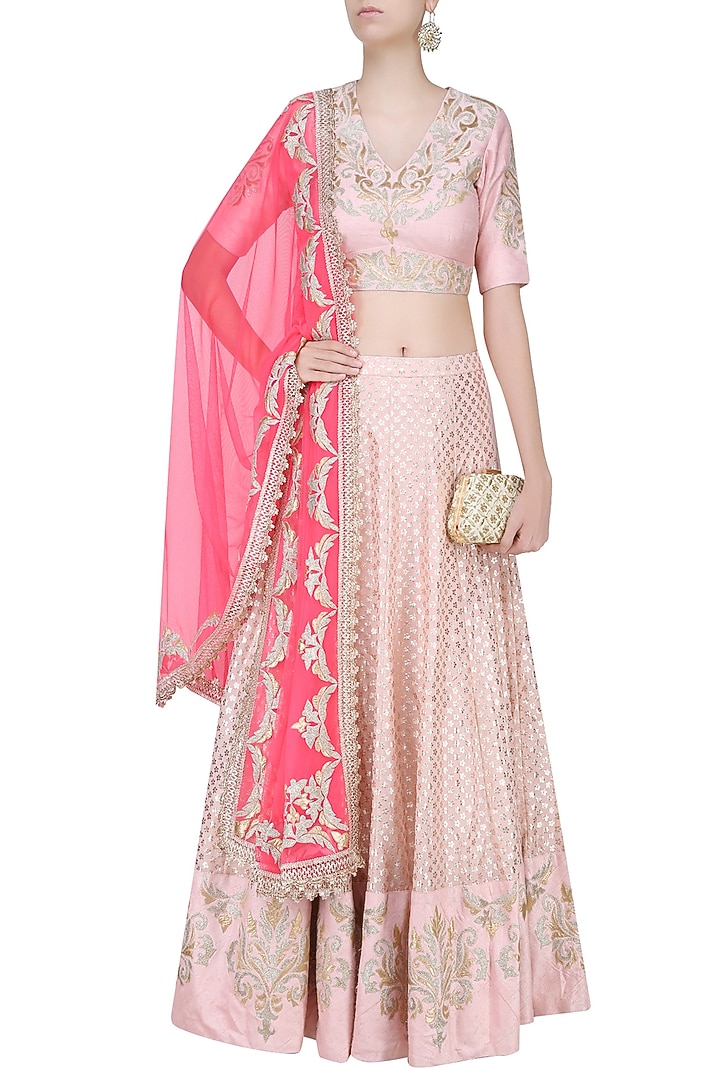 Pale pink embroidered lehenga set available only at Pernia's Pop Up Shop.