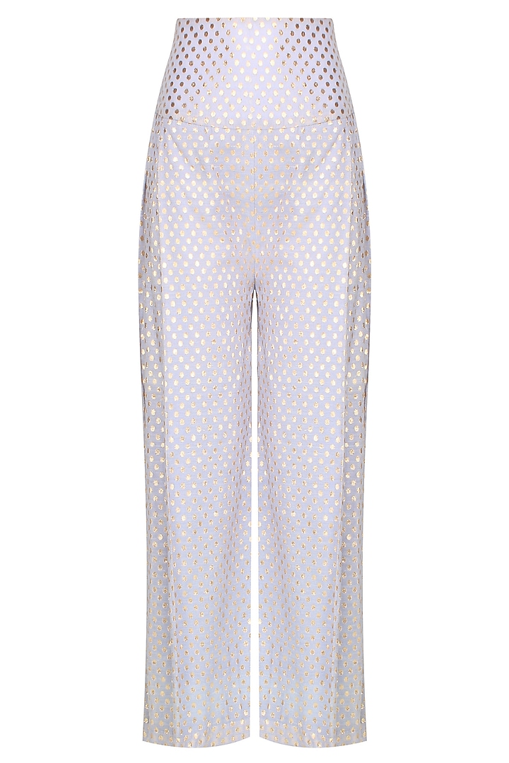 Grey floral printed straight fit kurta set with brocade palazzo pants available only at Pernia's Pop Up Shop.
