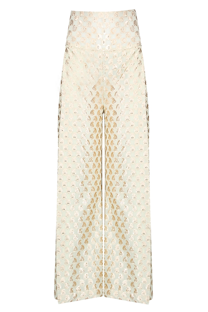 Pale yellow floral printed kurta set with brocade palazzo pants available only at Pernia's Pop Up Shop.