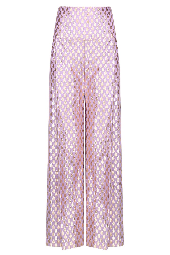 Lavender floral printed kurta set with brocade palazzo pants available only at Pernia's Pop Up Shop.