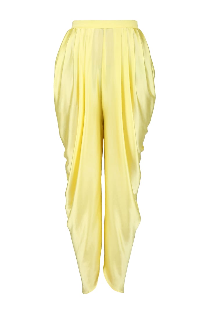 Pale yellow tissue brocade work short anarkali kurta and dhoti pants set available only at Pernia's Pop Up Shop.