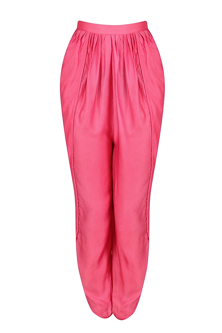 Coral tissue brocade work short anarkali kurta and dhoti pants set available only at Pernia's Pop Up Shop.