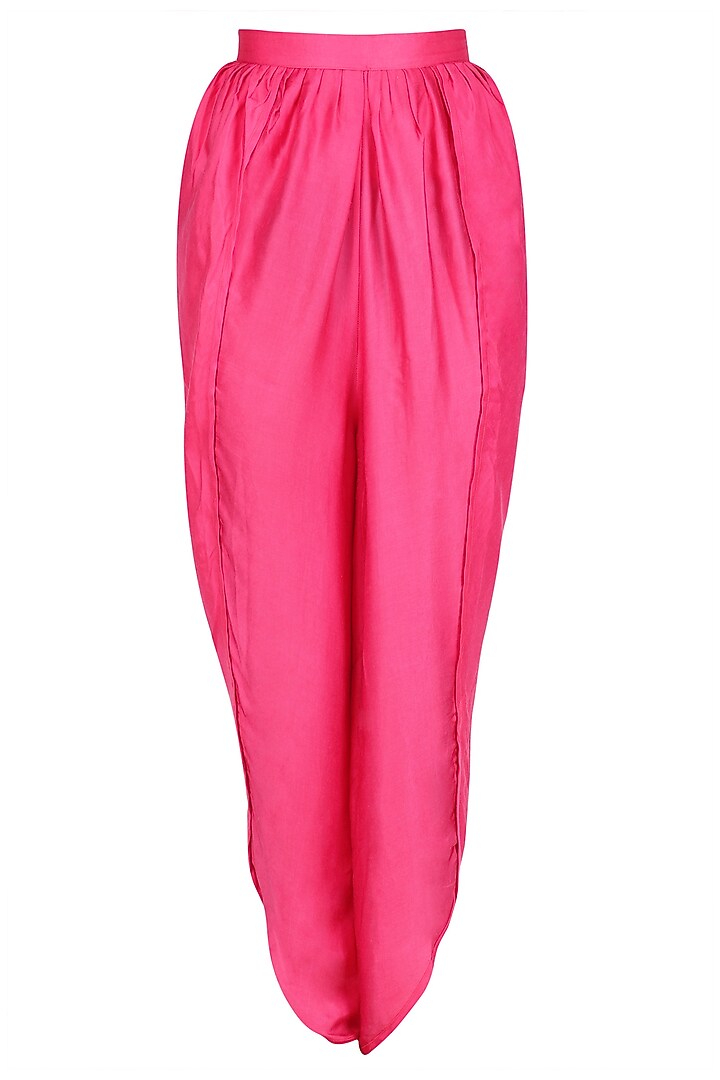 Bright pink tissue brocade work short anarkali kurta and dhoti pants set available only at Pernia's Pop Up Shop.