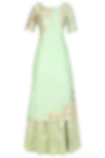 Mint green tissue brocade work long kurta and sharara pants set available only at Pernia's Pop Up Shop.