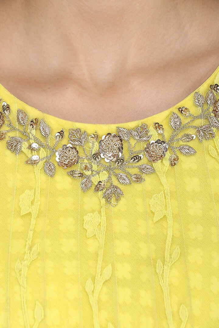 Yellow and pink embroidered anarkali set available only at Pernia's Pop Up Shop.