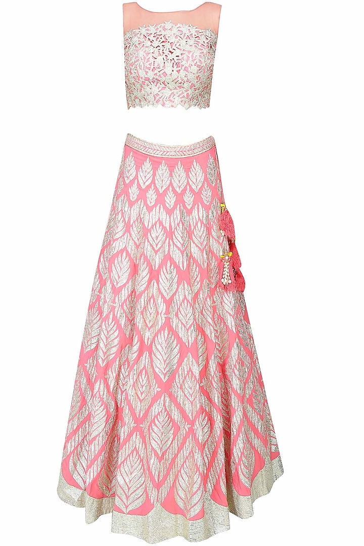 Pale pink gota patti embroidered lehenga set by Amrita Thakur