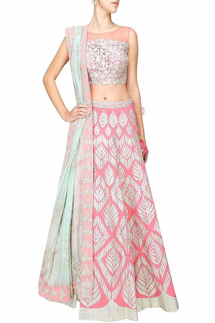 Pale pink gota patti embroidered lehenga set available only at Pernia's Pop Up Shop.