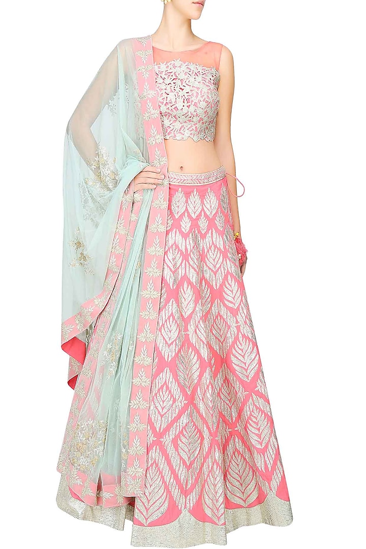 Pale pink gota patti embroidered lehenga set available only at Pernia's Pop Up Shop.