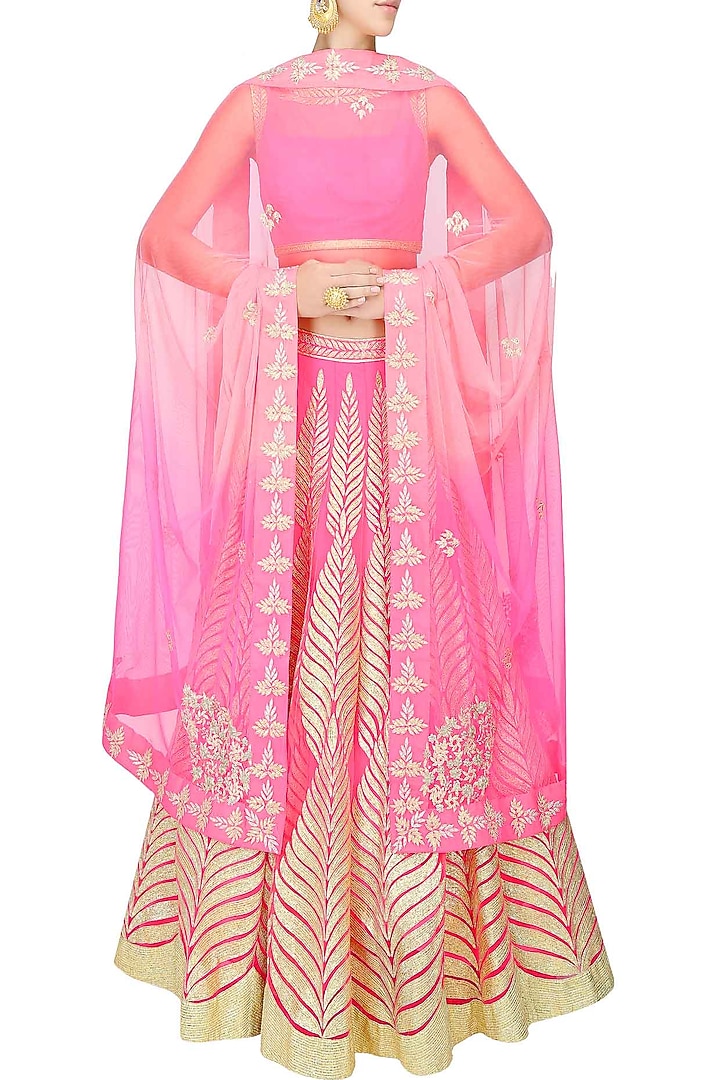 Bright pink gota patti embroidered lehenga set available only at Pernia's Pop Up Shop.