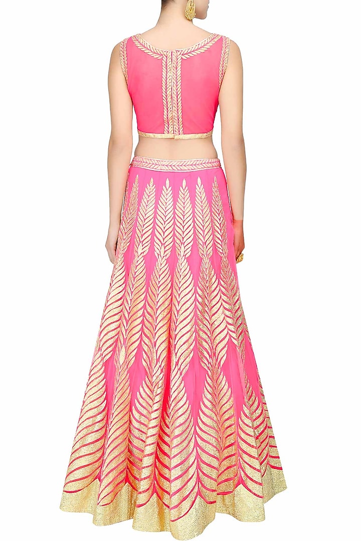 Bright pink gota patti embroidered lehenga set available only at Pernia's Pop Up Shop.