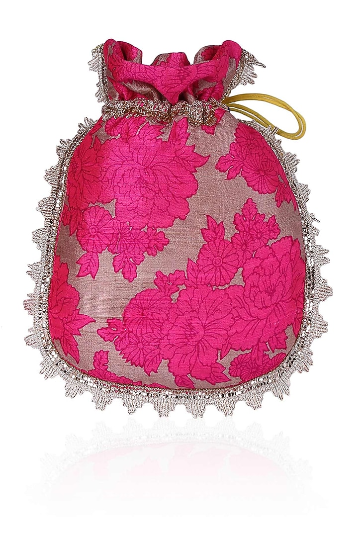 Hot pink and yellow floral and bird embroidered polti bag available only at Pernia's Pop Up Shop