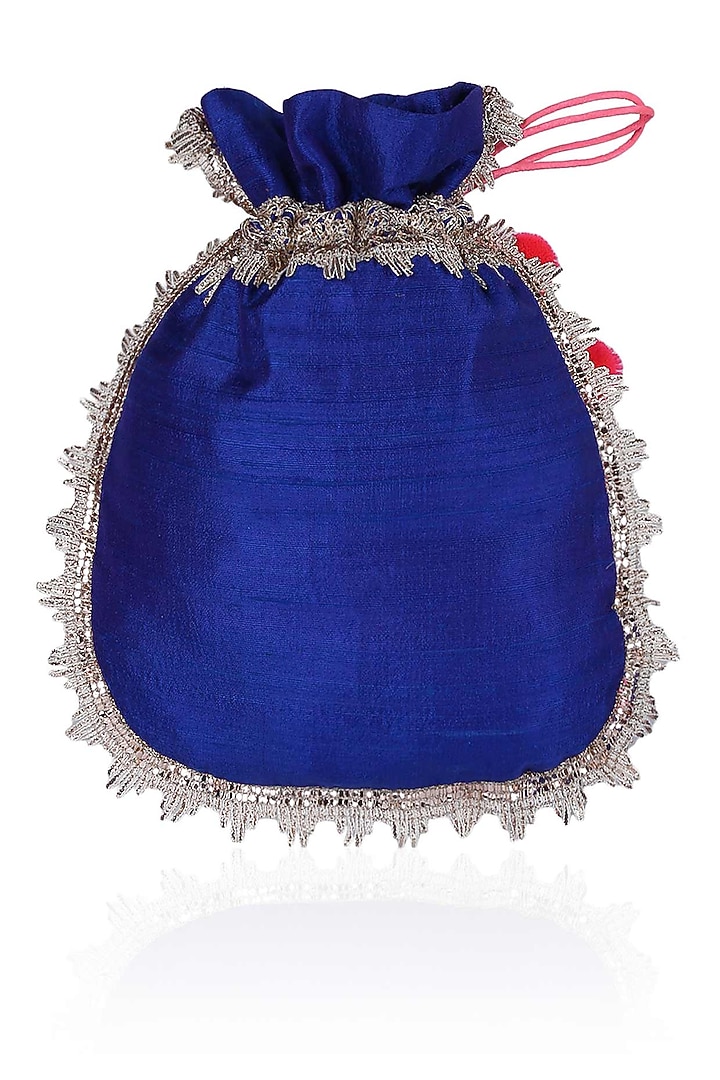 Royal blue and pink floral and bird embroidered polti bag available only at Pernia's Pop Up Shop