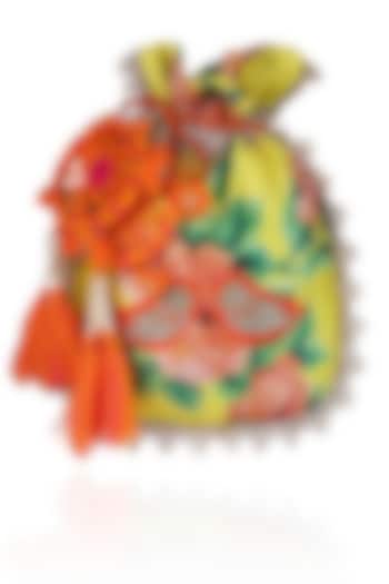 Yellow, green and orange floral and bird embroidered polti bag available only at Pernia's Pop Up Shop