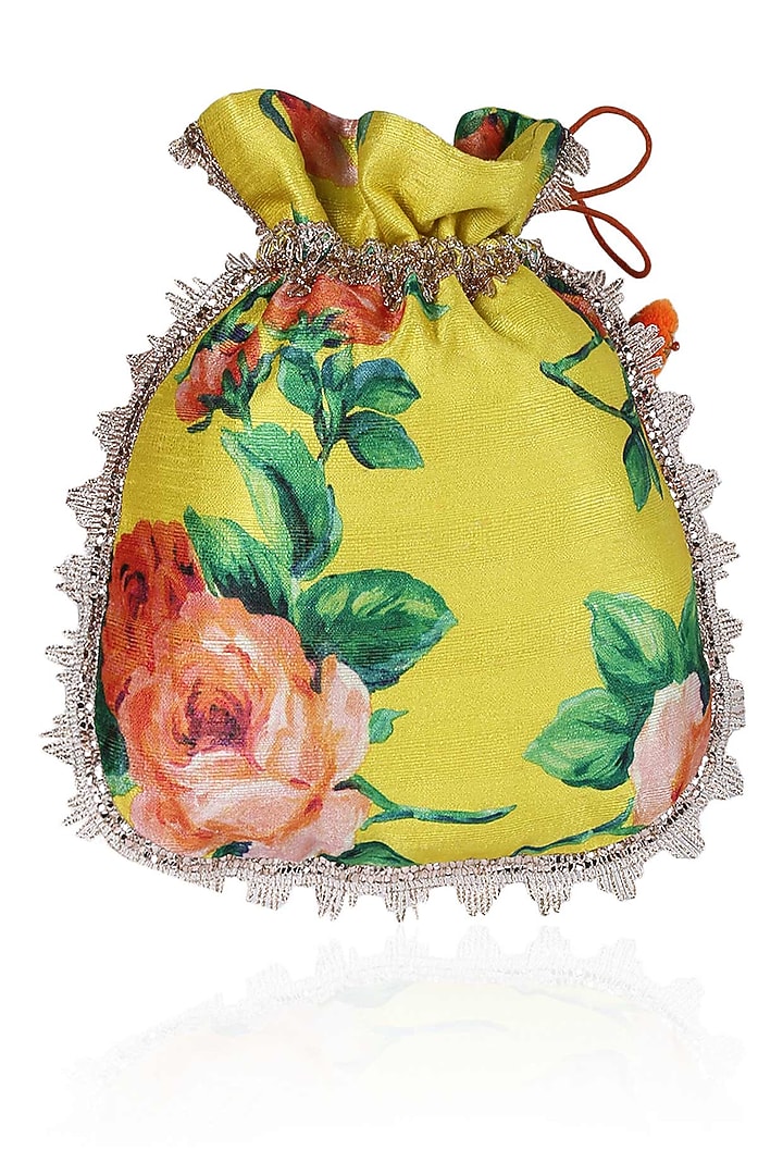 Yellow, green and orange floral and bird embroidered polti bag available only at Pernia's Pop Up Shop