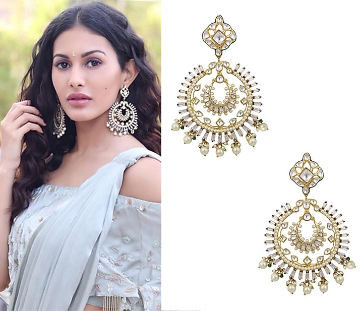 Nepra by Neha Goel presents Gold finish jadau and kundan meenakari work Statement chandbali earrings available only at Pernia's Pop Up Shop.