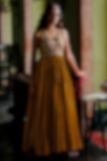 Sepia Brown Modal Silk Cutdana Embellished Flared Engagement Gown by ANANTI at Pernia's Pop Up Shop