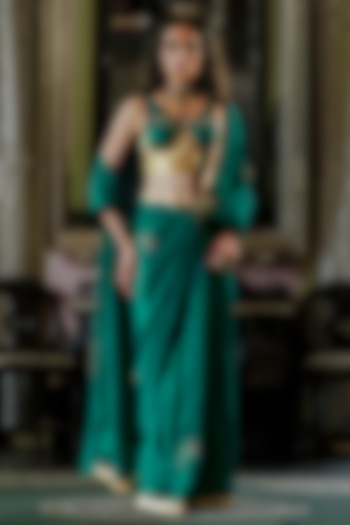 Teal Green Glass Organza Silk Gota Work Wedding Saree Set by ANANTI at Pernia's Pop Up Shop