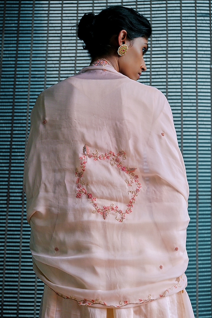 Petal Pink Linen Silk Cutwork Embroidered Kurta Set by ANANTI at Pernia's Pop Up Shop