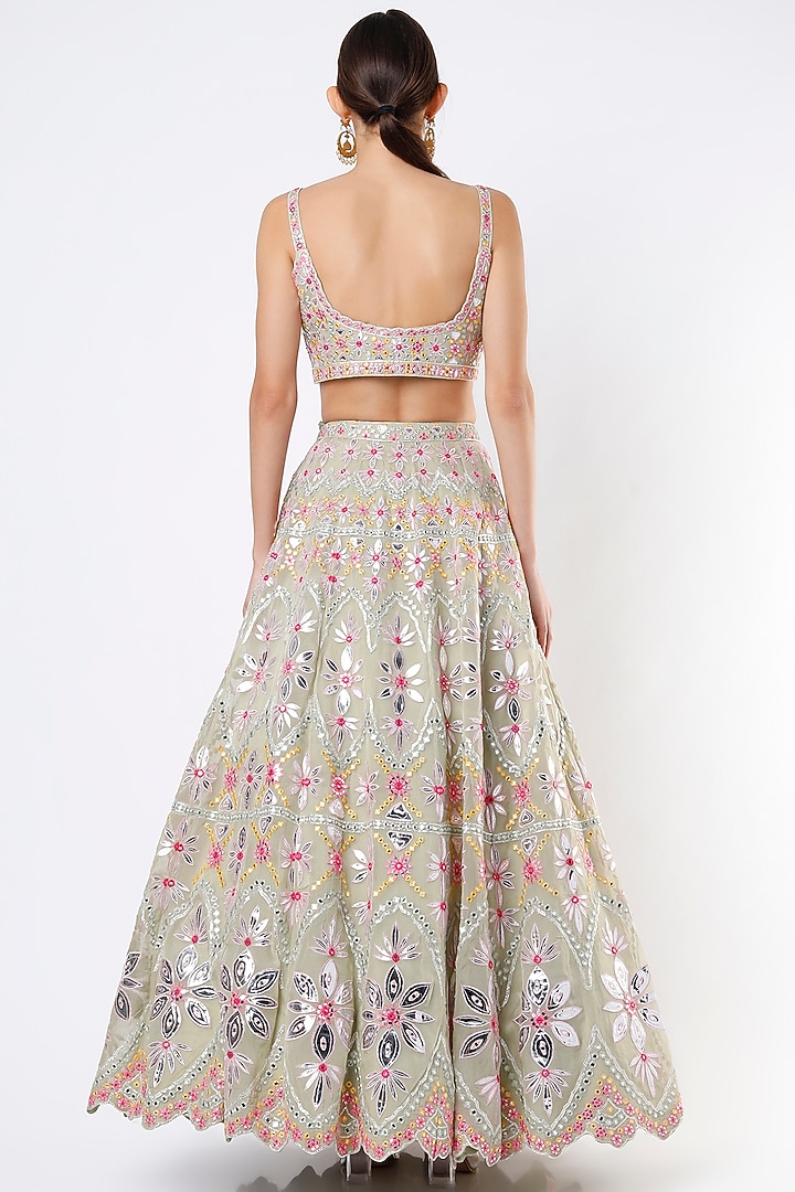 Mint Embroidery Bridal Lehenga Set by Aneesh Agarwaal at Pernia's Pop Up Shop