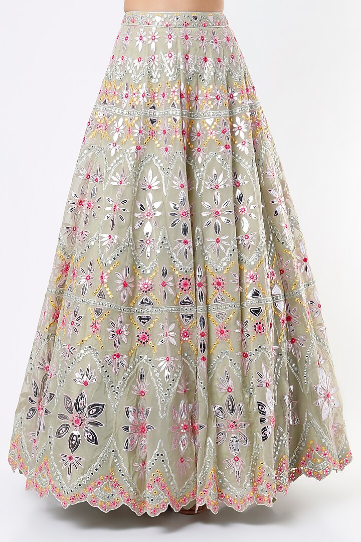Mint Embroidery Bridal Lehenga Set by Aneesh Agarwaal at Pernia's Pop Up Shop