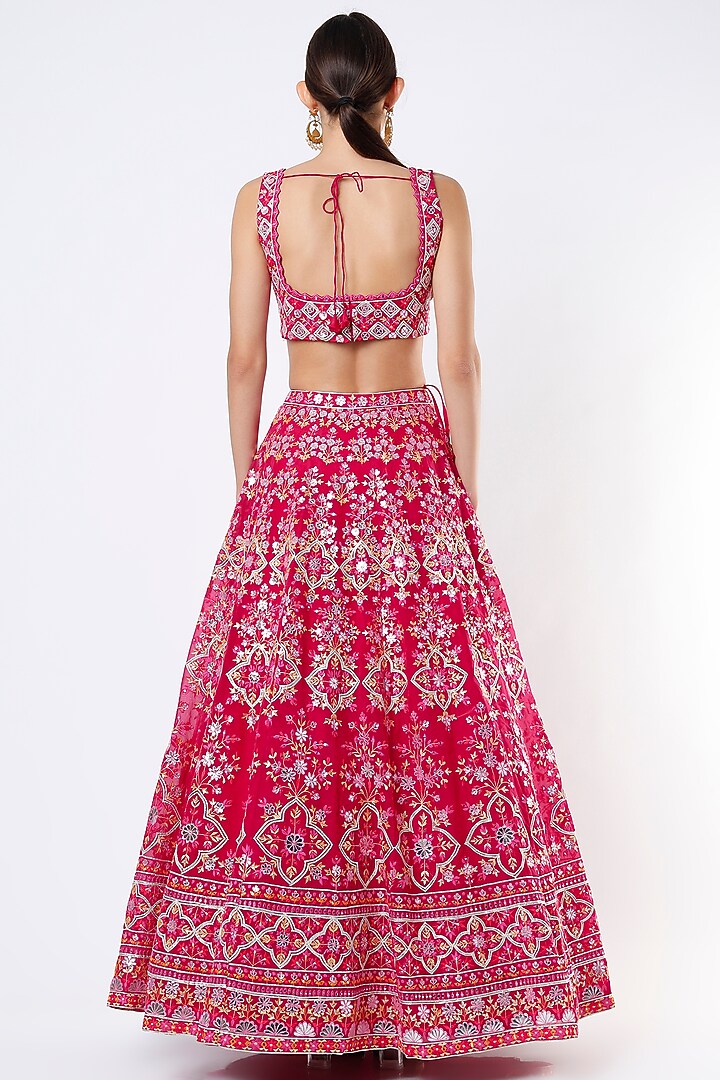 Cherry Tomato Georgette Bridal Lehenga Set by Aneesh Agarwaal at Pernia's Pop Up Shop
