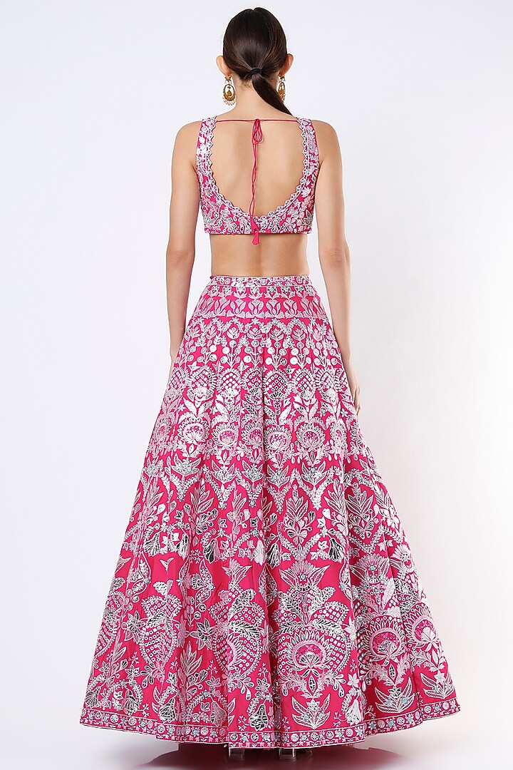 Fuchsia Hand Embroidered Bridal Lehenga Set by Aneesh Agarwaal at Pernia's Pop Up Shop