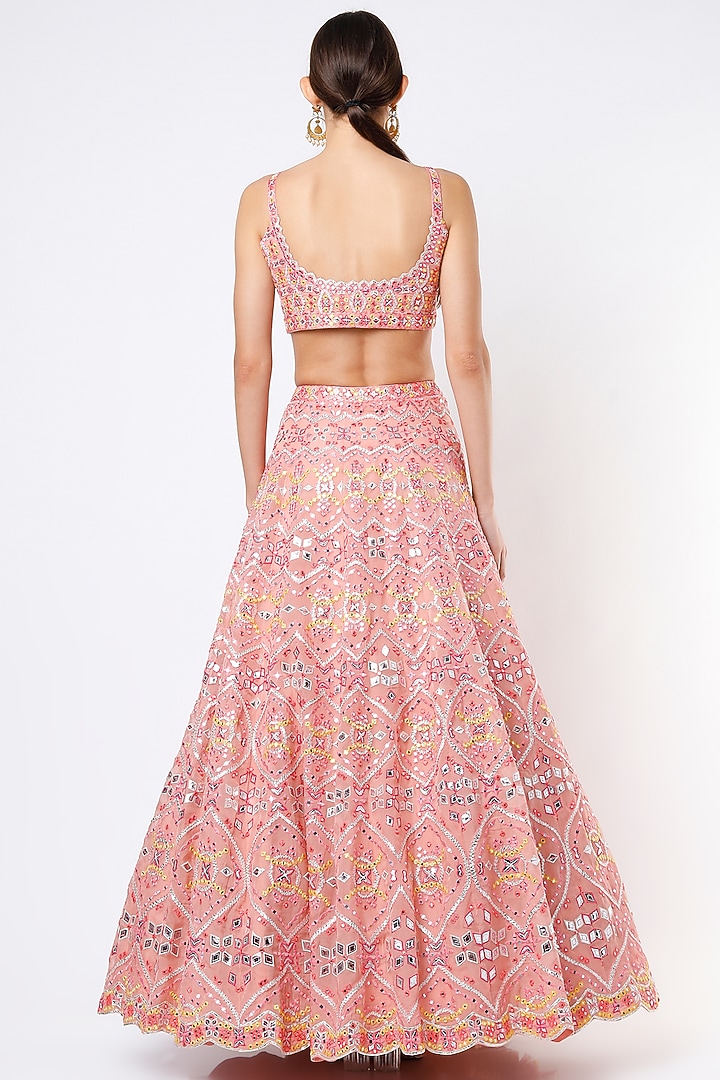 Sky Pink Embroidered Bridal Lehenga Set by Aneesh Agarwaal at Pernia's Pop Up Shop