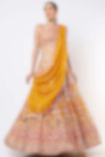 Mustard Embroidered Lehenga Set by Aneesh Agarwaal