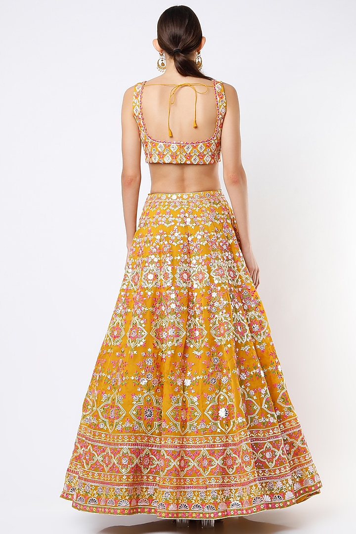 Mustard Embroidered Bridal Lehenga Set by Aneesh Agarwaal at Pernia's Pop Up Shop