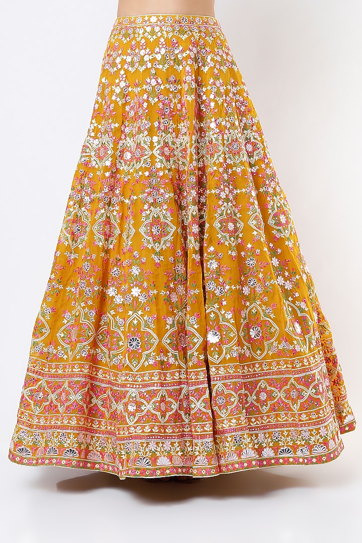 Mustard Embroidered Bridal Lehenga Set by Aneesh Agarwaal at Pernia's Pop Up Shop