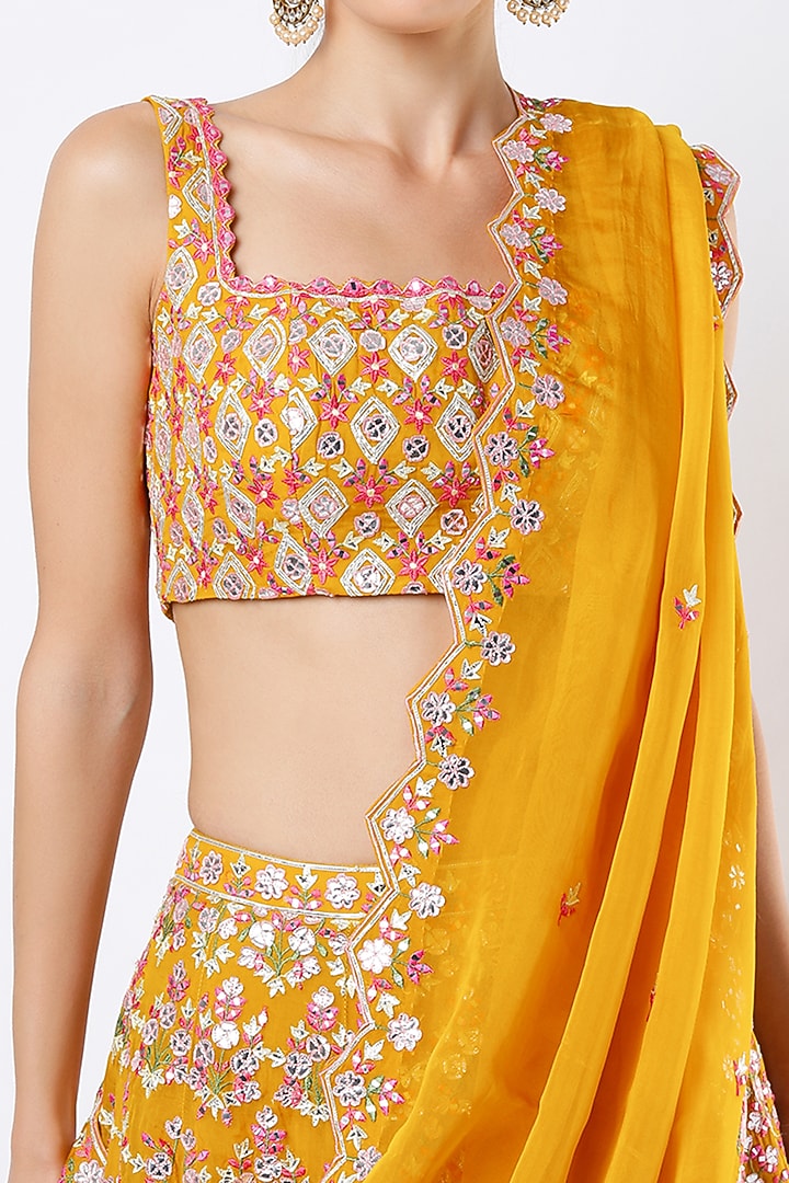 Mustard Embroidered Bridal Lehenga Set by Aneesh Agarwaal at Pernia's Pop Up Shop