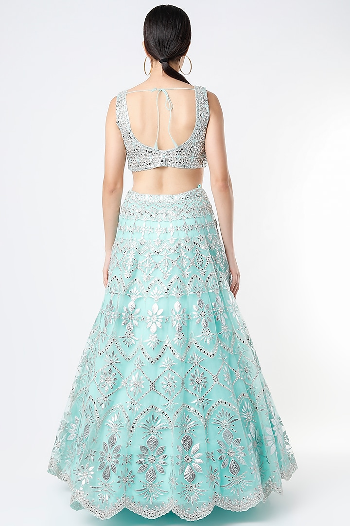 Ice Blue Embroidered Bridal Lehenga Set by Aneesh Agarwaal at Pernia's Pop Up Shop