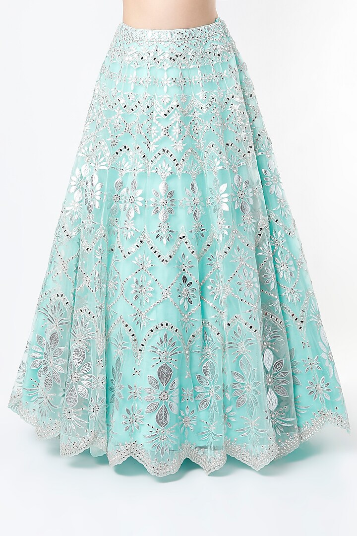 Ice Blue Embroidered Bridal Lehenga Set by Aneesh Agarwaal at Pernia's Pop Up Shop