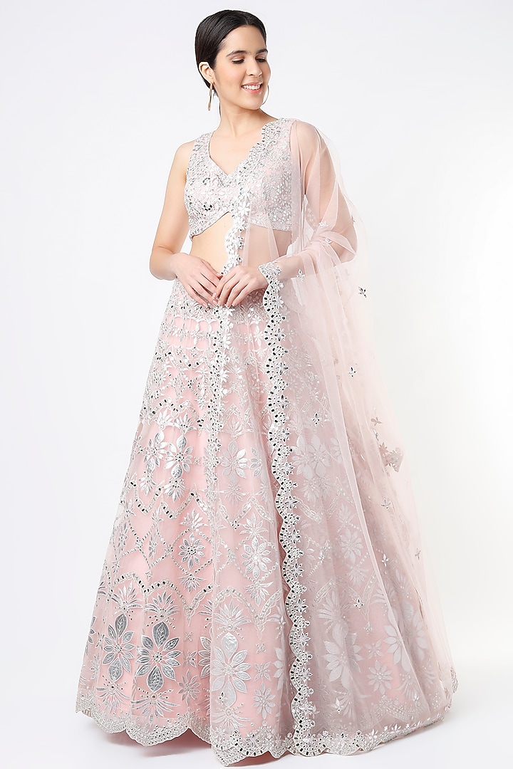 Pale Pink Embroidered Bridal Lehenga Set by Aneesh Agarwaal at Pernia's Pop Up Shop