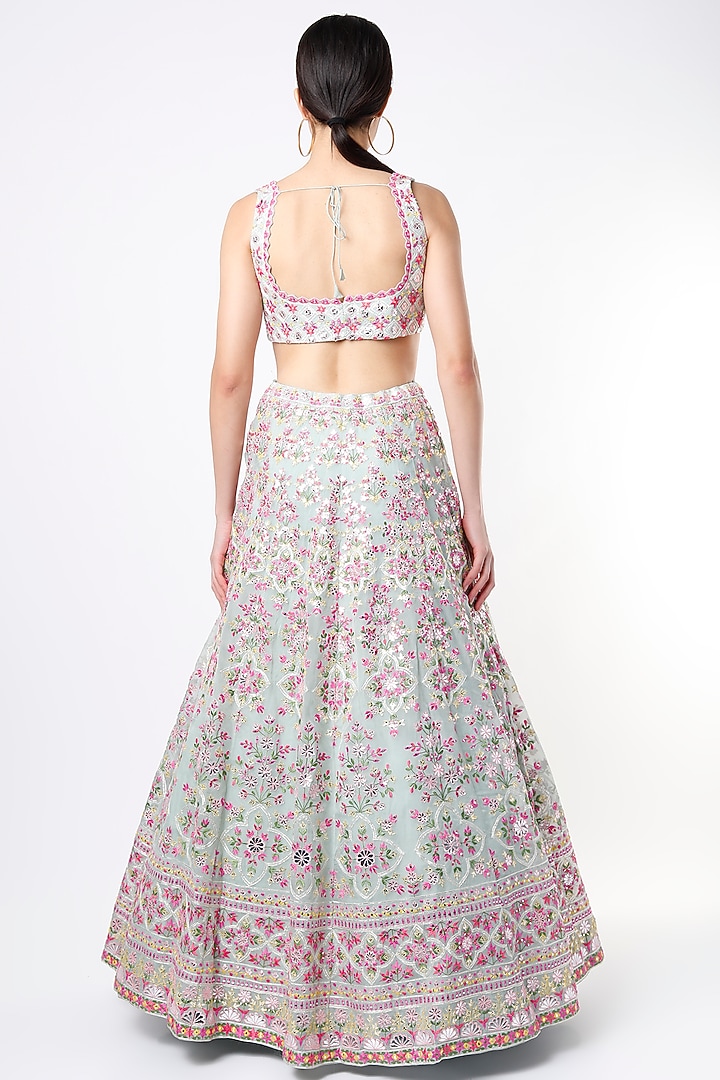 Pale Blue Embroidered Bridal Lehenga Set by Aneesh Agarwaal at Pernia's Pop Up Shop