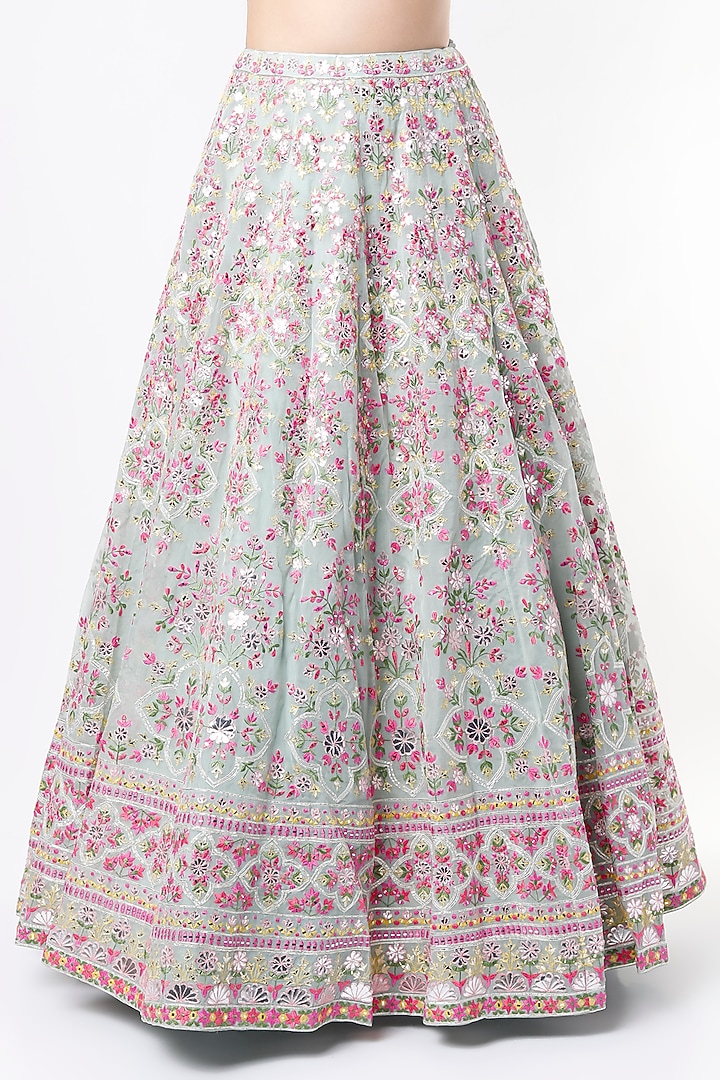 Pale Blue Embroidered Bridal Lehenga Set by Aneesh Agarwaal at Pernia's Pop Up Shop