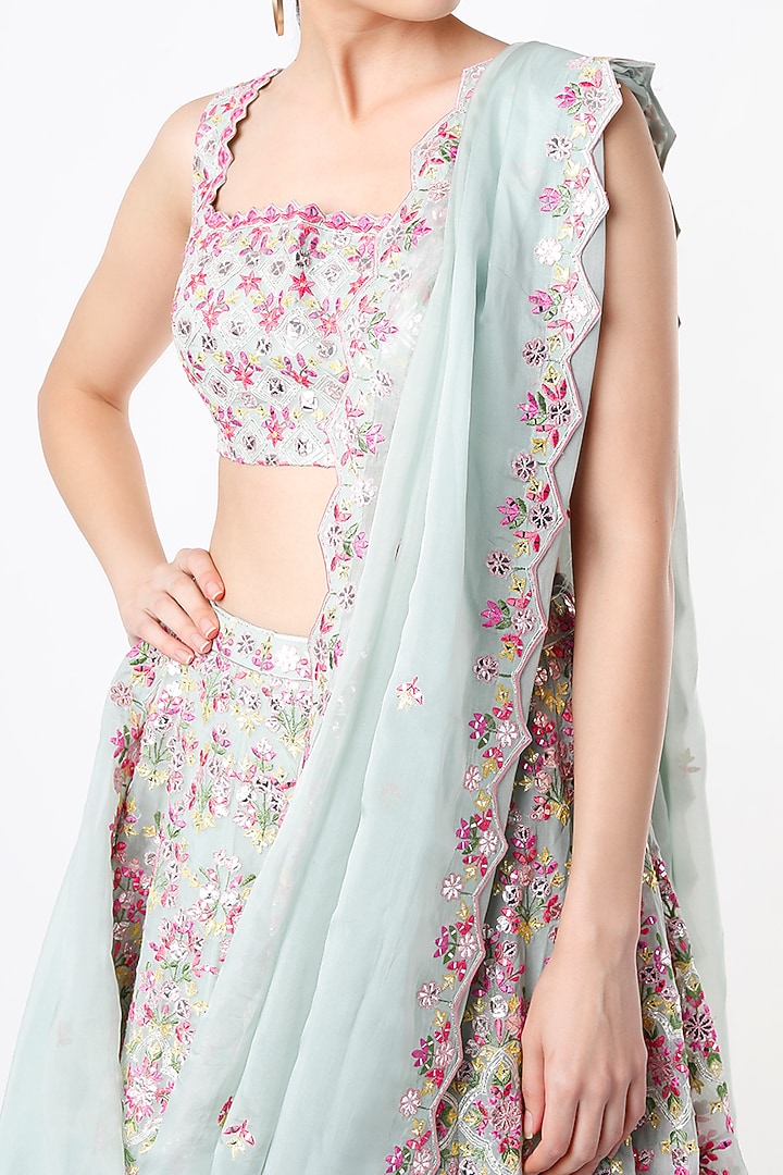 Pale Blue Embroidered Bridal Lehenga Set by Aneesh Agarwaal at Pernia's Pop Up Shop