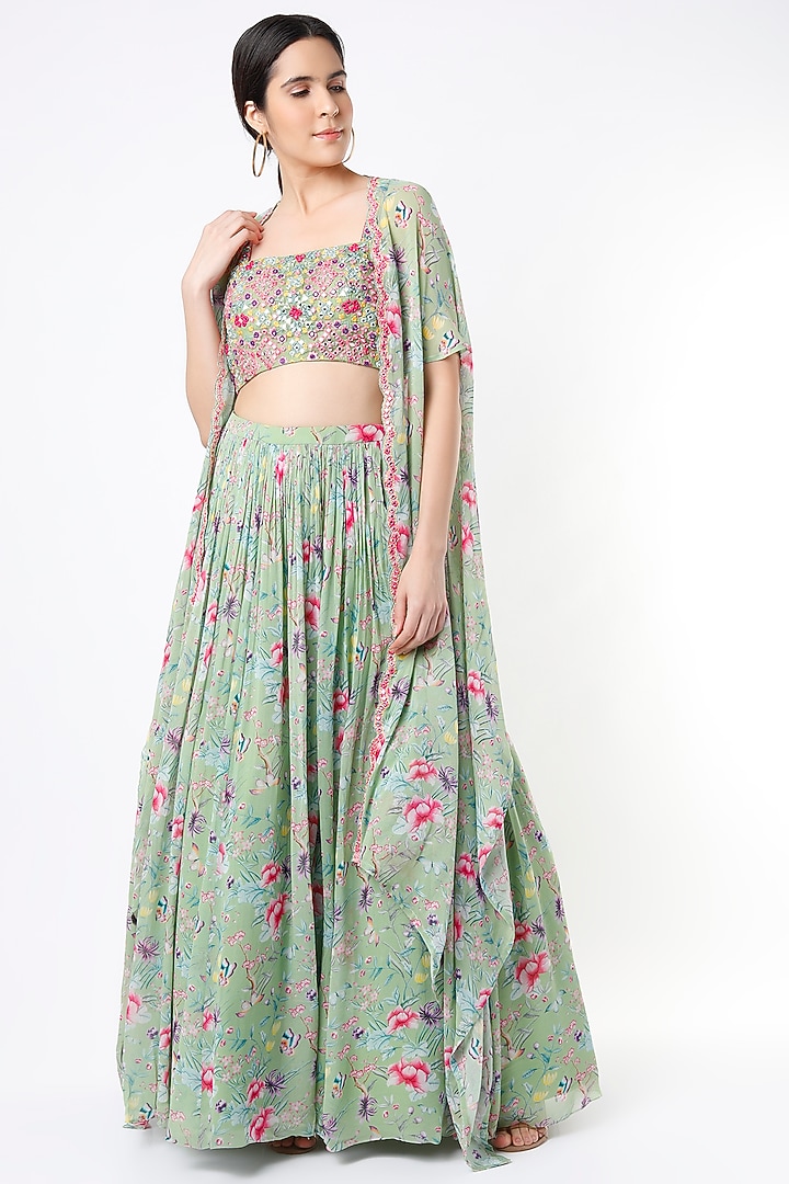 Mint  Green Embroidered Wedding Lehenga Set by Aneesh Agarwaal PRET at Pernia's Pop Up Shop
